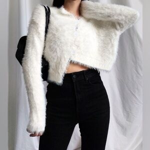 Cropped Shaggy Knit Cardigan Sz XS